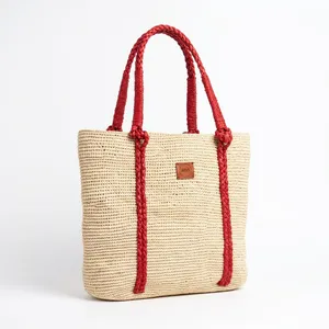 Sac cabas en raphia tressé pour femme avec poignées tressées, fermeture ouverte, doublure en coton - Grande capacité pour la plage, les voyages et l'usage quotidien - Product Image 1