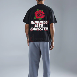 เสื้อยืดโอเวอร์ไซส์ผ้าฝ้ายโอเวอร์ไซส์ผ้าฝ้าย100% ออกแบบปักโลโก้ตามสั่ง - Product Image 3