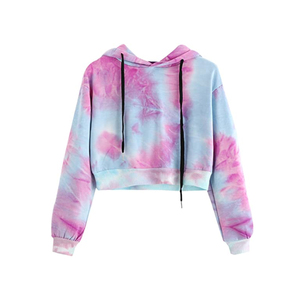 La última Sudadera con capucha recortada con tinte de corbata femenina personalizada de manga larga informal de alta calidad OEM - Product Image 1