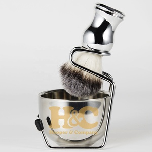 Brocha de Afeitar de Acero Inoxidable con Pelo Sintético y Mango de Acero, Logotipo Personalizado, Envío Inmediato, para Barbería y Salón, MOQ Bajo - Product Image 4
