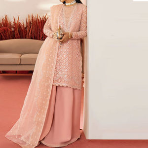 2025 Gorgeous <b>Pink</b> Color Wedding Wear Look Muslim Women Wear High Quality Designer Sharara Gharara Suit - Product Image 3