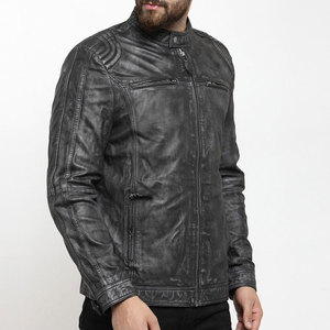Veste en cuir décontractée à l'intérieur avec poches de remorquage Veste en cuir au design unique à col montant Veste en cuir tendance à manches longues pour hommes - Product Image 2
