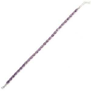 925 Sterling Silver Small Oval <b>Amethyst</b> Stone <b>Bracelet</b> Elegant Crystal Bangle - Product Image 2