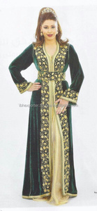 Vêtements islamiques pour femmes musulmanes de Bahreïn vêtements occasionnels Caftan avec tissu en velours et broderie - Product Image 2