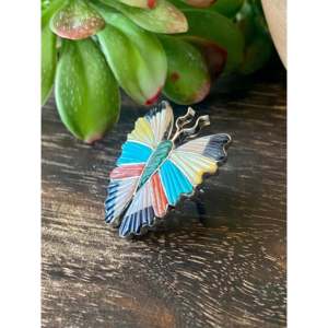 Tamara Pinto Butterfly <b>Ring</b> Multi-Stone & Sterling Silver Inlay Invisible Setting Free Size <b>Adjustable</b> for Gift - Product Image 4