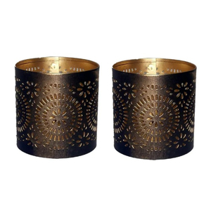 Porte-bougie votif en fer noir mat au design moderne avec un motif en treillis complexe pour la décoration de la maison et les cadeaux - Product Image 2
