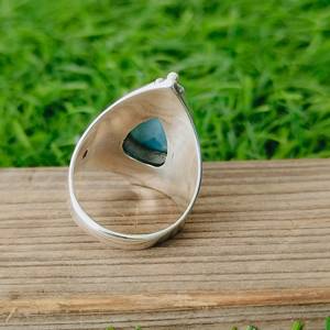 Bague bohème en argent sterling 925 sertie de pierres précieuses naturelles Larimar fabriquées à la main avec des bijoux de mariage en diamant - Product Image 6