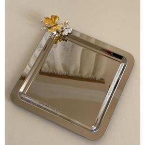 Plateau de service ovale élégant en acier inoxydable avec poignées en forme de feuille, plateau décoratif en métal martelé poli pour la restauration, excellent prix - Product Image 5