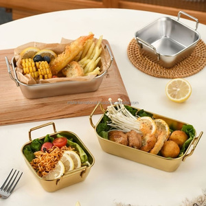 Plato cuadrado de acero inoxidable, pollo frito coreano con asa, caramelo francés, restaurante familiar, bandeja para aperitivos - Product Image 1