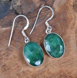 <b>Emerald</b> Gemstone <b>Earrings</b> Best Quality Stone Girls <b>Earrings</b> for Women 925 Solid Sterling Silver Dangle Silver <b>Earrings</b> Jewelry - Product Image 3