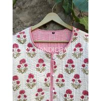 Main bloc fleur imprimer veste d'hiver femmes vêtements blanc et rose indien Kantha veste coton matelassé manteau, Boho, Hippie
