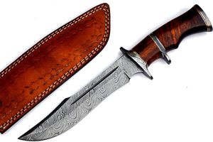 Couteau de chasse multi-usages à lame fixe en acier damassé fait à la main avec manche en palissandre Couteau d'extérieur de transport quotidien supporté par OEM - Product Image 2