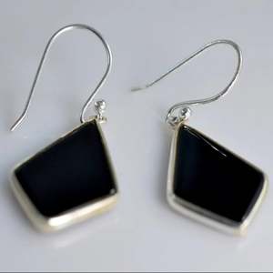 Navya Craft <b>Solid</b> Sterling <b>Silver</b> 925 Handmade Boho Dangle Drop <b>Earrings</b> Black Onyx Gemstone June Birthstone Black Stone - Product Image 4