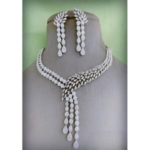 Designer Trendy Zircon Diamond Necklace <b>Set</b> With Earrings Silver Finish With AD Stone Look <b>Set</b> <b>For</b> Wedding <b>For</b> <b>Women</b> - Product Image 1