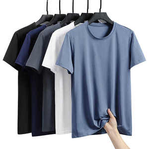 T-shirt tricoté à manches courtes à la mode pour hommes 100% coton séchage rapide extensible respirant Modal Ice Silk Feel Regular Fit - Product Image 2