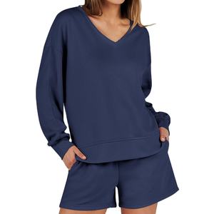 Fabriqué en usine Logo personnalisé 2 pièces 100% coton polaire femmes ensembles courts hiver décontracté Streetwear Sweat Shorts sweat tenues - Product Image 4