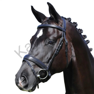 Bride en cuir avec harnais à grain intégral avec muserolle auto-ajustable et couronne anatomique rembourrée pour plus de confort et d'ajustement. - Product Image 1