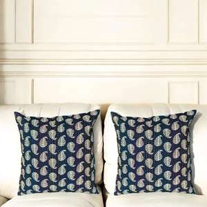 Housse de coussin de canapé/hôpital bleu foncé, motif géométrique 3D bohème en feuille, forme carrée/rectangulaire, motif végétal estampé, lot de 4 - Product Image 2