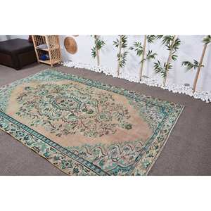 Alfombra turca clásica Beige azul Vintage 5,4X9,1 pies lana sala de estar alfombra Patchwork látex respaldo rayas Rectangular para adolescentes - Product Image 3