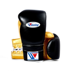 ถุงมือชกมวยหนังสีดำ/ สีทองออกแบบโลโก้ได้ตามต้องการสำหรับฝึกซ้อมซ้อมมวยไทยและต่อสู้ชนะ - Product Image 4