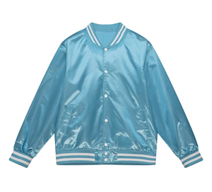 Chaqueta de béisbol bordada personalizada para mujer, chaqueta universitaria de satén, chaqueta de satén recortada de tela transpirable de punto con forro de talla grande - Product Image 5