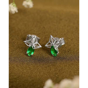 NOVAMART Fine Tosca <b>Silver</b> <b>Stud</b> <b>Earrings</b> with Geometric & Star Pattern Vintage Trendy Style for Wedding Engagement or Anniversar - Product Image 2