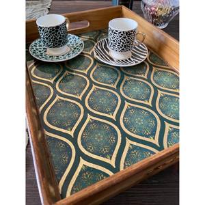 Plateau de service en bois avec poignées plateau ottoman cadeau pour nouvelle cuisine plateau peint floral décoratif - Product Image 4