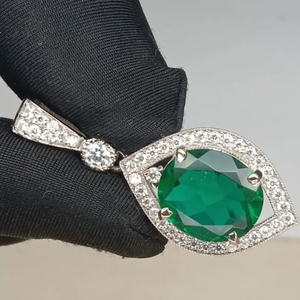 AAA+ Quality 5.60ct Oval Cut Natural <b>Emerald</b> & Diamond <b>Pendant</b> 18k White Gold Plated No Chain Cus-Jew124 - Product Image 3