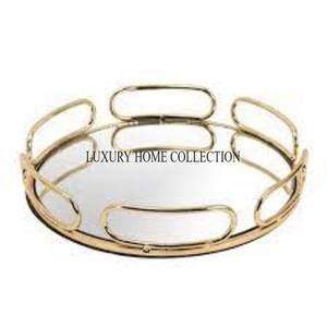 Bandeja de espejo de vidrio de metal de gama alta con tallas intrincadas para tocador de decoración del hogar con temática real y Decoración de mesa - Product Image 6