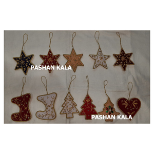 Fabric Material Zari Embroidery Christmas Tree <b>Hanging</b> Ornament Multiple Shape Handmade Design Used For Christmas Festival Decor - Product Image 1