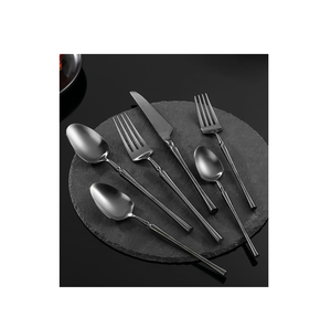 Cuchara de cubiertos de acero con espejo, 6 piezas, mango clásico antiguo, artesanía, cuchillo de mantequilla/cuchara/tenedor, vajilla, cuchara, negro mate - Product Image 1