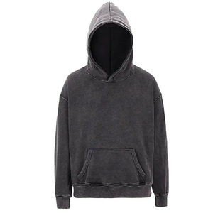 Vente en gros streetwear sweat à capuche surdimensionné lourd sans ficelle en détresse lavé vintage lavage à l'acide sweats à capuche pour hommes - Product Image 1