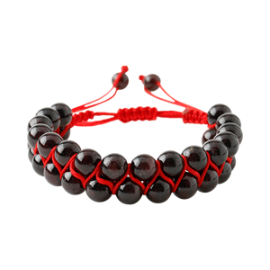 Pulsera de Piedra Natural de Granate Borgoña de 8mm con Doble Hilera de Macramé - Product Image 1