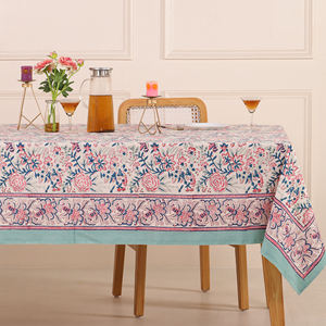 COTSILER Premium Hand-block Printed Cotton Floral Tablecloth Pre-Washed Rectangular <b>Cover</b> Event Dining Thanksgiving Pink - Product Image 4