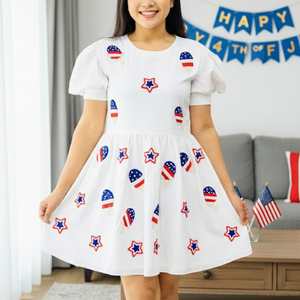 Vestido de Verano Personalizado OEM para el 4 de Julio, Vestido Mini Informal para Mujer con Cuello Camisero, Botones, Bordado y Lentejuelas - Product Image 5