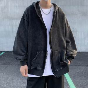 Veste à capuche noire délavée vintage pour hommes vestes élégantes d'hiver sweats à capuche délavés à l'acide à épaules tombantes - Product Image 5