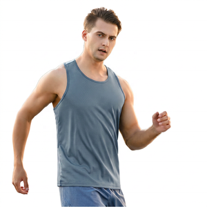 Camiseta Deportiva sin Mangas para Hombre, Color Azul Sólido, de Secado Rápido, Cuello Redondo, Tejido de Poliéster, Ropa Deportiva - Product Image 4