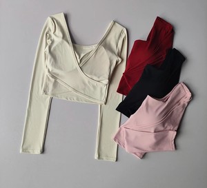 Women Cross Back Yoga Shirt <b>Long</b> Sleeve Slim Fit Sports <b>Top</b> with Fixed Chest Pad Running Training Fitness T Shirt - Product Image 6