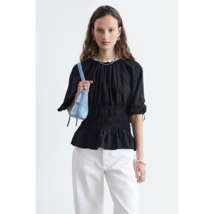 Blusa Vintage Bordada para Mujer, Lino, Popelina, Gasa, Cuello con Volantes, Estilo Occidental Informal para Fiestas de Verano, Talla XL - Product Image 1