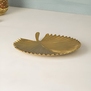 Plateau de service en métal doré en forme de feuille personnalisé pour fêtes, plats et assiettes à motif solide pour hôtels et restaurants - Product Image 5