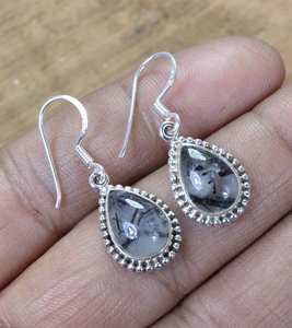 Boucles d'oreilles en argent sterling avec rutile noir, faites à la main, pierre précieuse en forme de poire, bijoux élégants, boucles d'oreilles pendantes, cadeaux pour femmes - Product Image 4