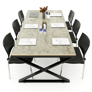 Mesa de Conferencia de Diseño Chino Contemporáneo de 200x100cm con Revestimiento de Melamina y Patas de Hierro - Product Image 2