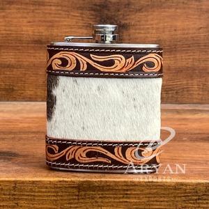 Frasco de cadera de 7oz de cuero de vaca mecanizado a mano de alta calidad, whisky, vino, botella de Alcohol de acero inoxidable, vasos de viaje para regalos - Product Image 1
