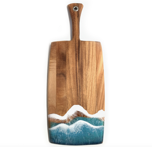 Résine époxy personnalisée bois d'acacia forme rectangulaire grande planche à découper de service avec poignée - Product Image 1