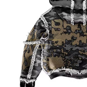 Nouveau style, sweats à capuche brodés en coton de couleur unie, vente en gros de sweats brodés en détresse - Product Image 4