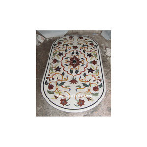 หินอ่อนสีขาวฝังบนโต๊ะทำมือรูปทรงสวยงามสวยงามขัดละเอียดสำหรับตกแต่งบ้านดีไซน์ดอกไม้สวยงาม - Product Image 1