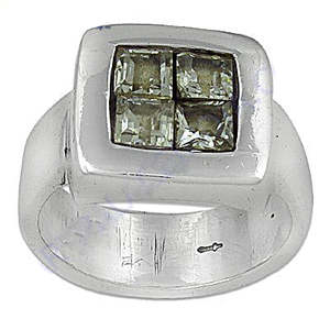 A Minimalist 925 <b>Silver</b> Square Cocktail <b>Ring</b> with Green Quartz Bezel Setting Geometric Pattern Modern Unisex Everyday Wear - Product Image 2