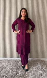 Lucknowi Chikankari Natural Straight Summer 3D <b>Anchor</b> Thread Work Modal Kurti Plazo Set | Ladies Ethnic Wear 38-46 Size - Product Image 2