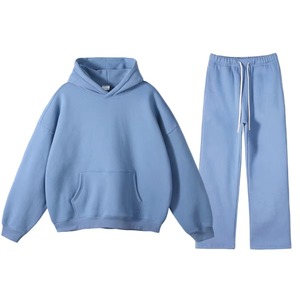 ชุดเสื้อฮู้ดกางเกงเหงื่อผ้าคอตตอนโอเวอร์ไซส์สำหรับผู้ชายชุดวอร์มมีฮู้ดโอเวอร์ไซส์ผ้าฟลีซ100% โลโก้ออกแบบได้ตามที่ต้องการ - Product Image 1