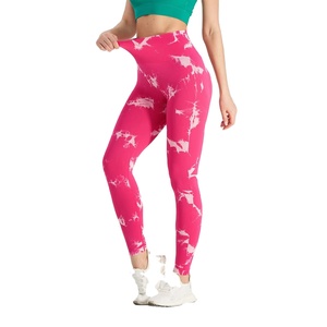 Pantalones de yoga para mujer, sin costuras, efecto piel, diseño tie-dye decolorado, cintura alta, levantamiento de glúteos, pantalones deportivos ajustados para gimnasio - Product Image 1